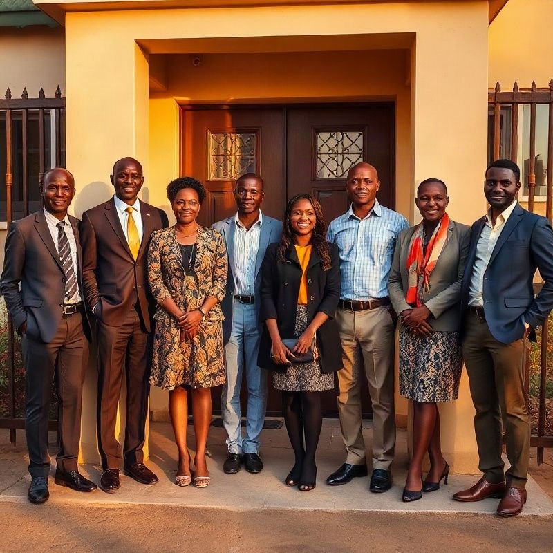 Vividsnova team of eight standing outside their Kisumu office on Oginga Odinga Street